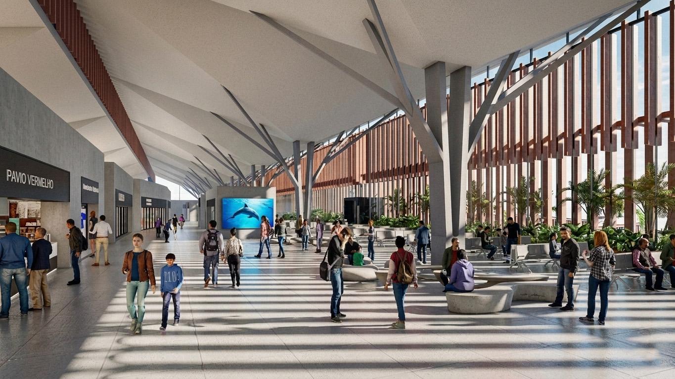 Interior de la terminal del Aeropuerto Internacional de Tepic-Riviera Nayarit, con luz natural y techos en paraguas